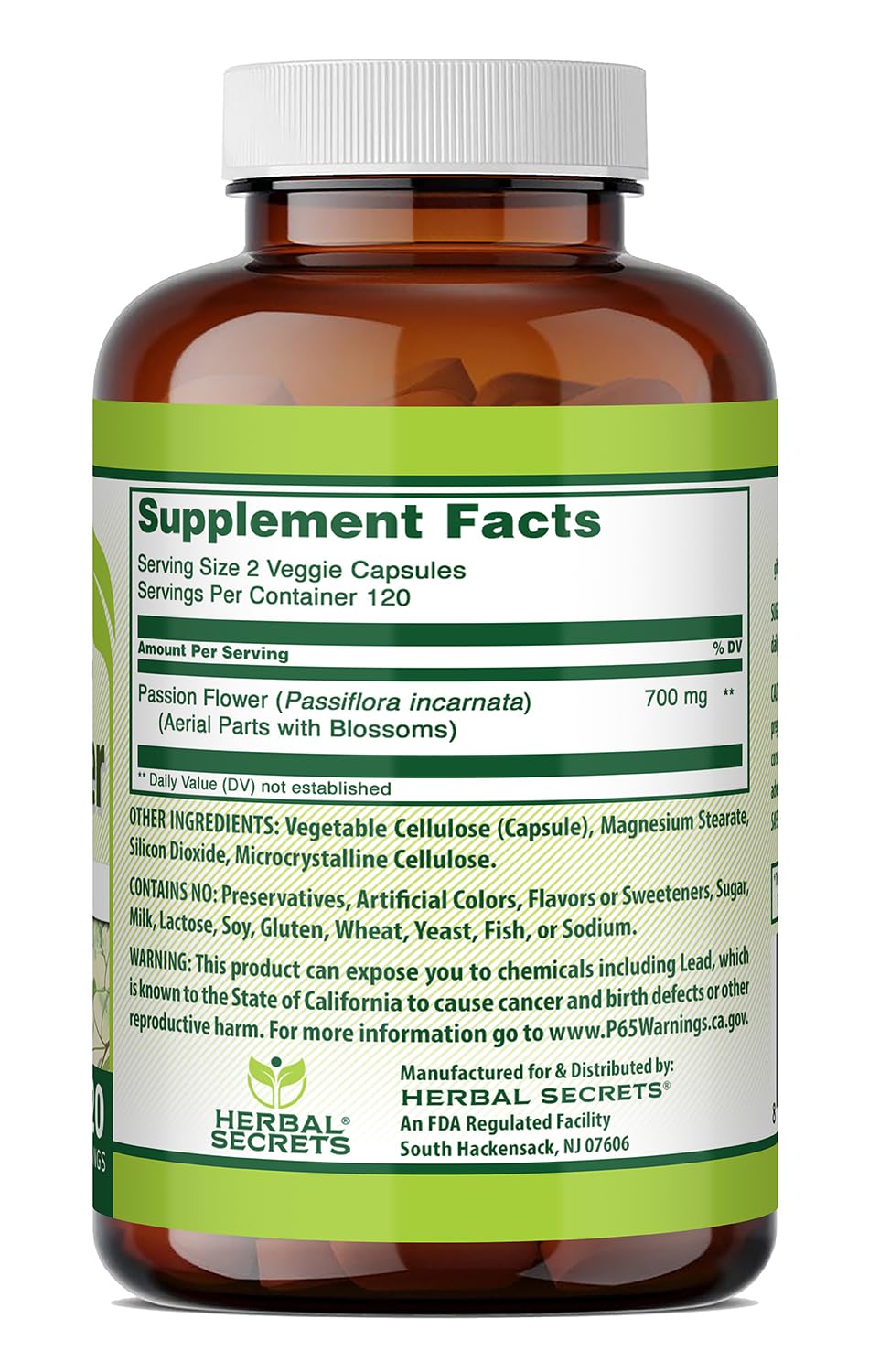 Herbal Secrets Passion Flower 700 Mg - 240 Vegetarian Capsules - image 2