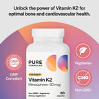 PureFormulas Vitamin K2 MK7 90mcg Bone & Cardiovascular Support - 60 Capsules - image 3