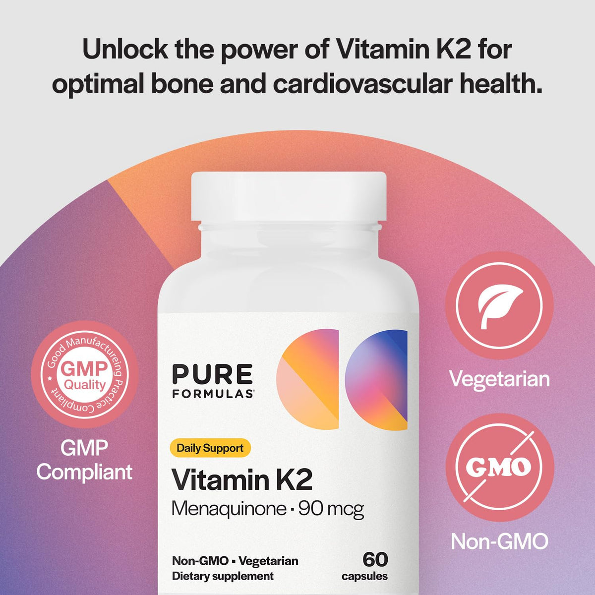 PureFormulas Vitamin K2 MK7 90mcg Bone & Cardiovascular Support - 60 Capsules - image 3