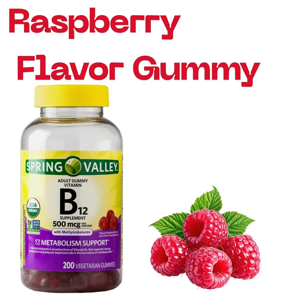 ME GUSTA SHOP Spring Valley B12 500 mcg Gummies Raspberry Flavor - 200 Gummies - image 5