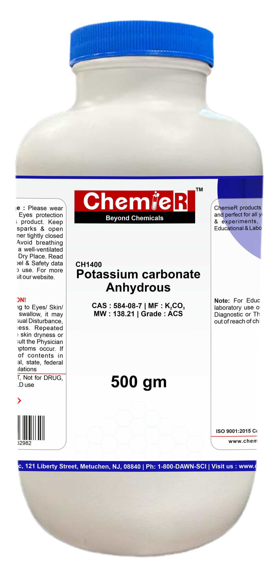 Dawn Scientific Potassium Carbonate 99% ACS Grade Powder - 500g