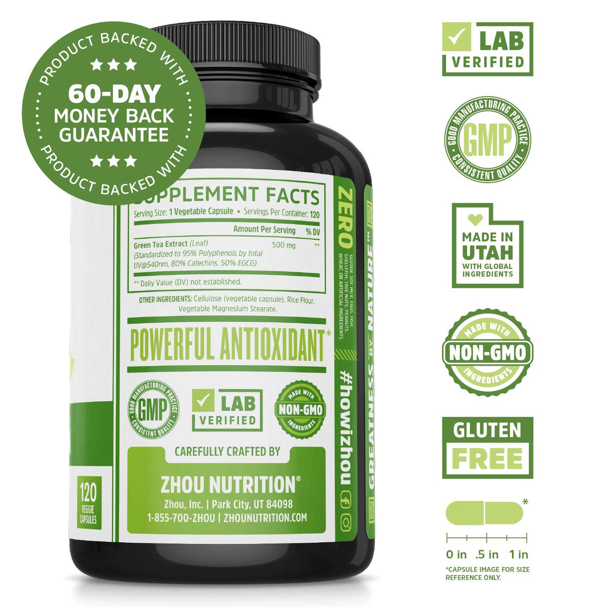 ZHOU Green Tea Extract Supplement - 120 Vegan Capsules - image 2