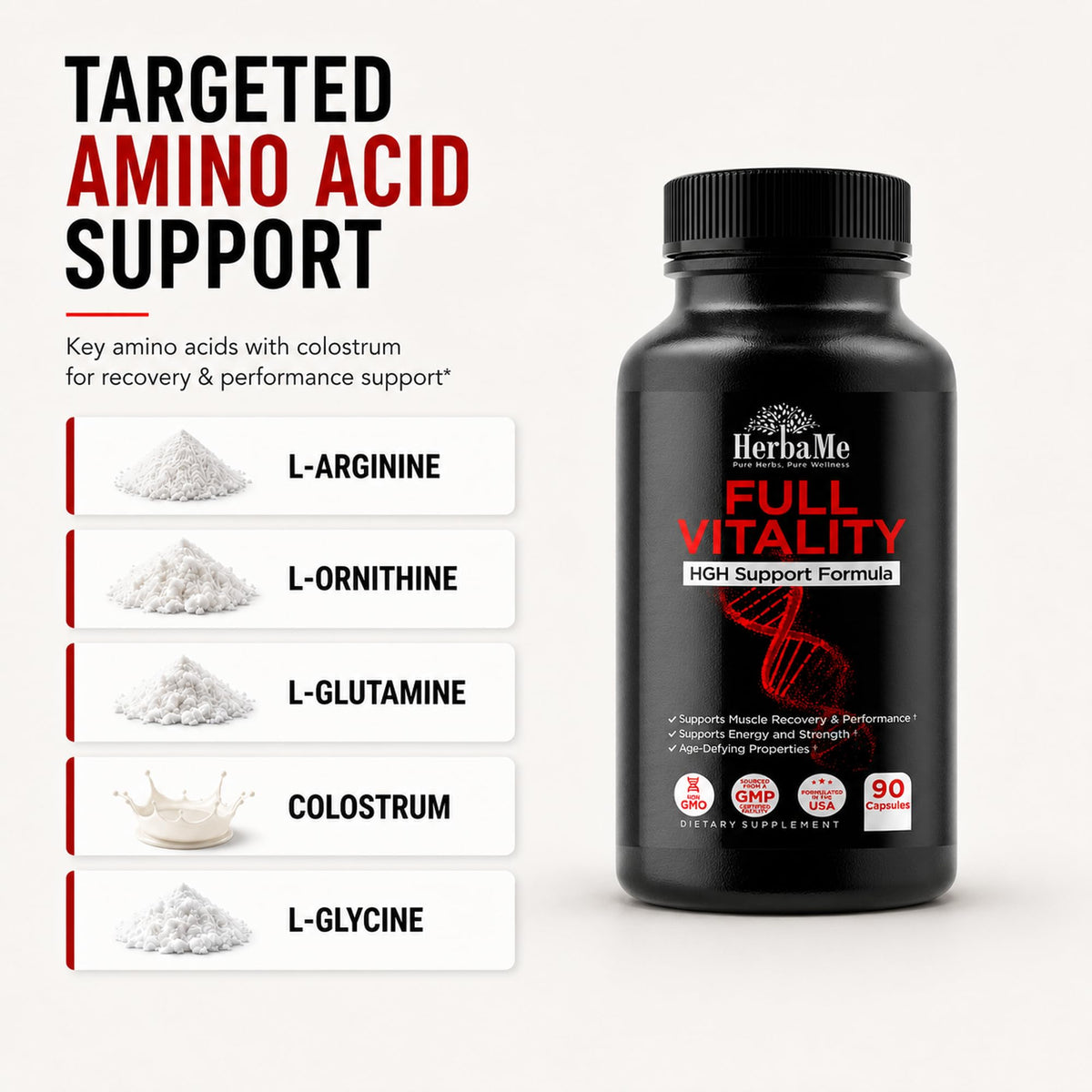 HerbaMe HGH Support Human Growth Hormone & Muscle Recovery - 90 Capsules - image 4