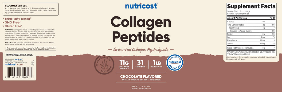 Nutricost Grass-Fed Collagen Powder 1LB (454 G) - Pure Grass Fed