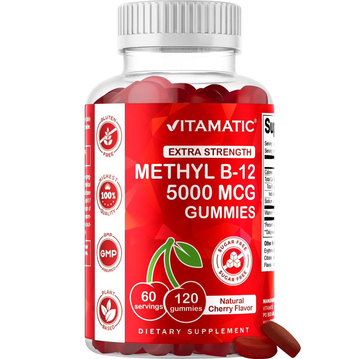 Vitamatic Extra Strength Vitamin B12 5000 mcg (Methyl B12) Gummies