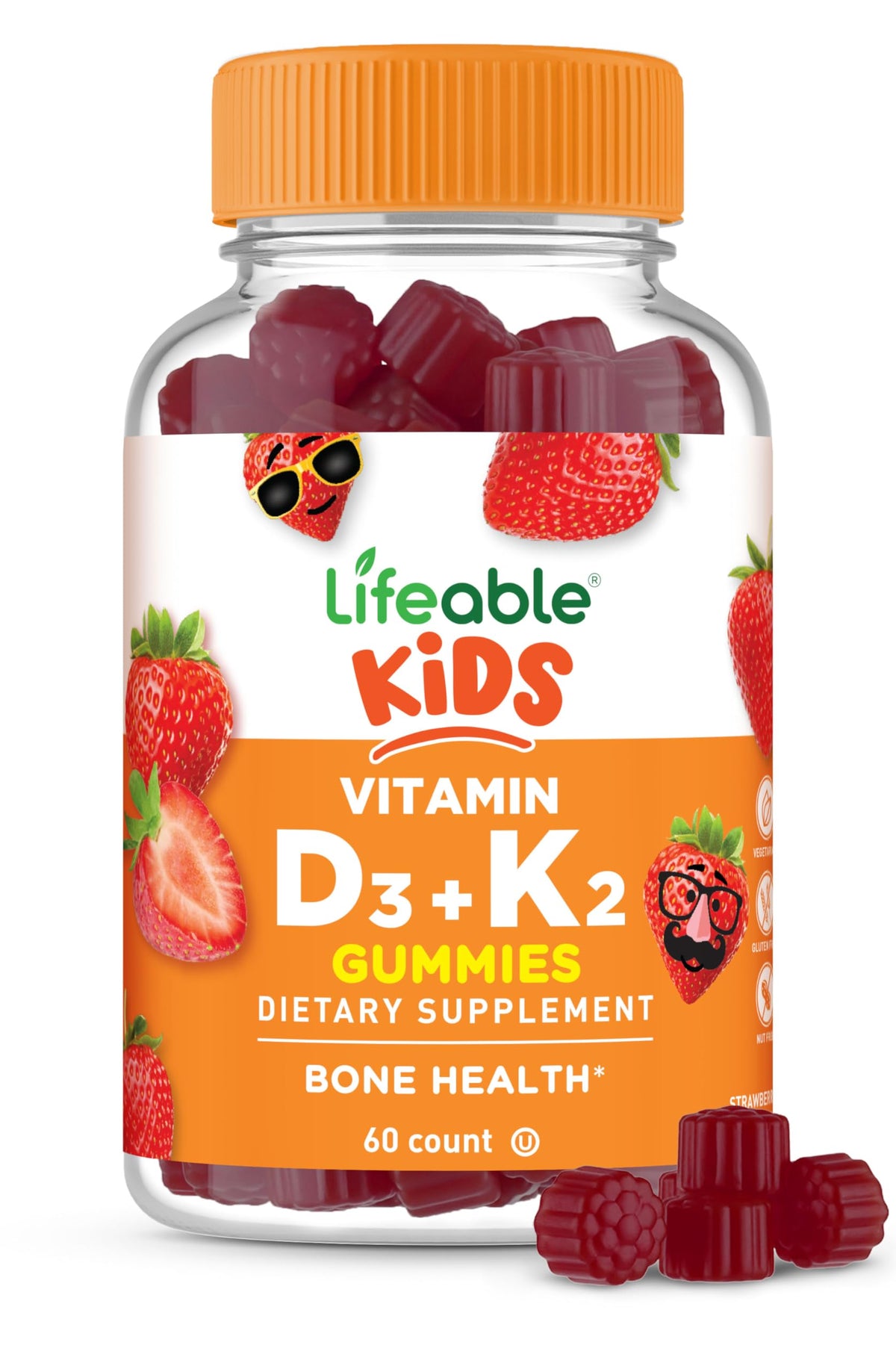 Lifeable Kids Vitamin D3 K2 Gummies 500 IU - 60 Gummies