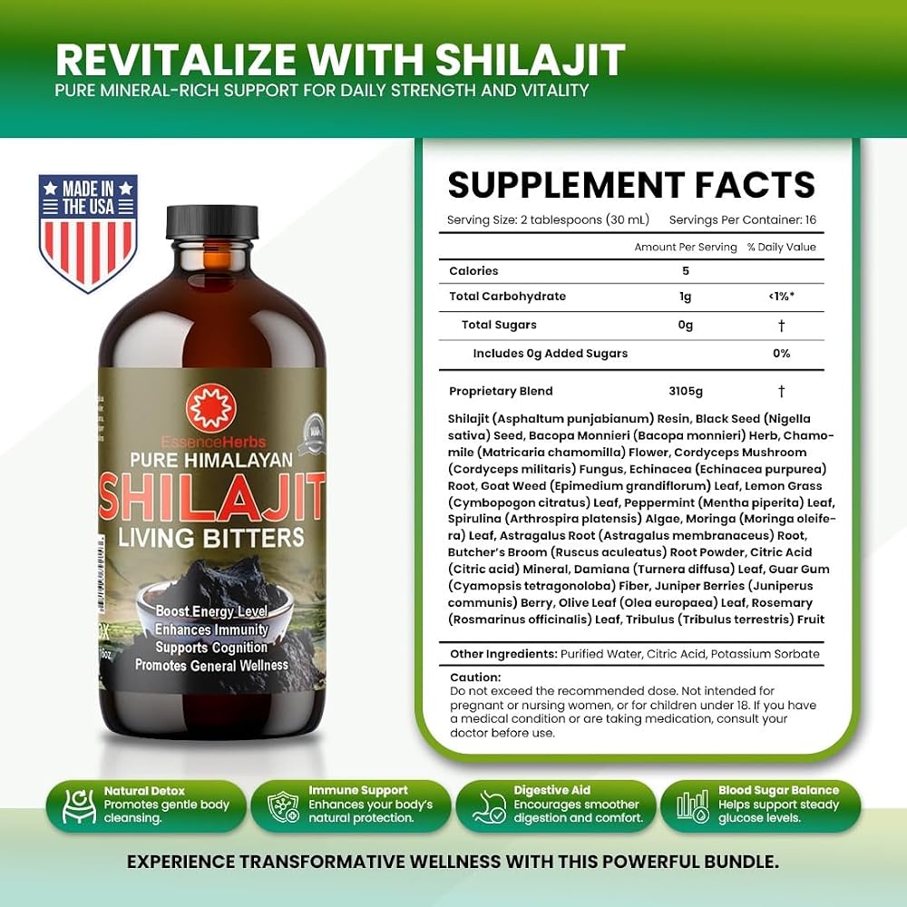 Essence Herbs Shilajit Bitters Liquid with Moringa & Black Seed - 16 Fl Oz - image 5