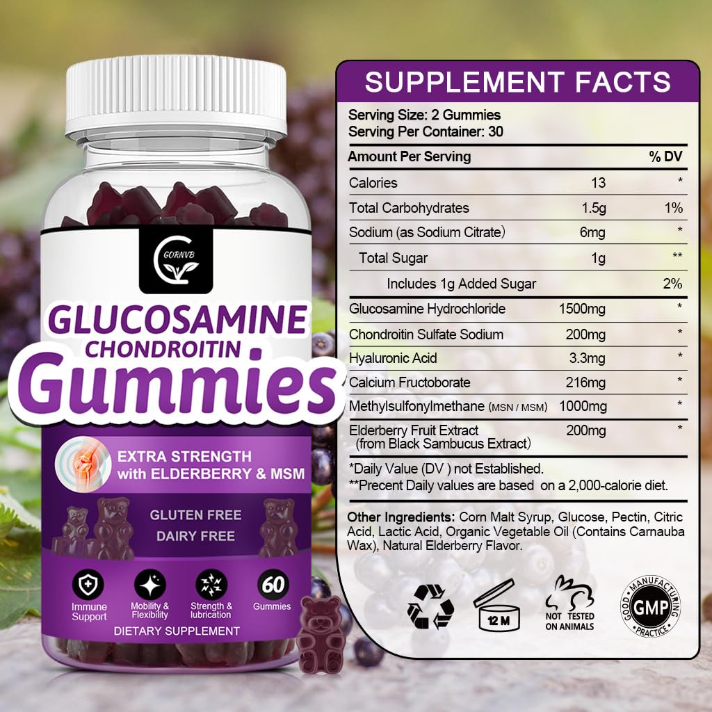 GORNVB Glucosamine Chondroitin Gummies with MSM & Elderberry Extra