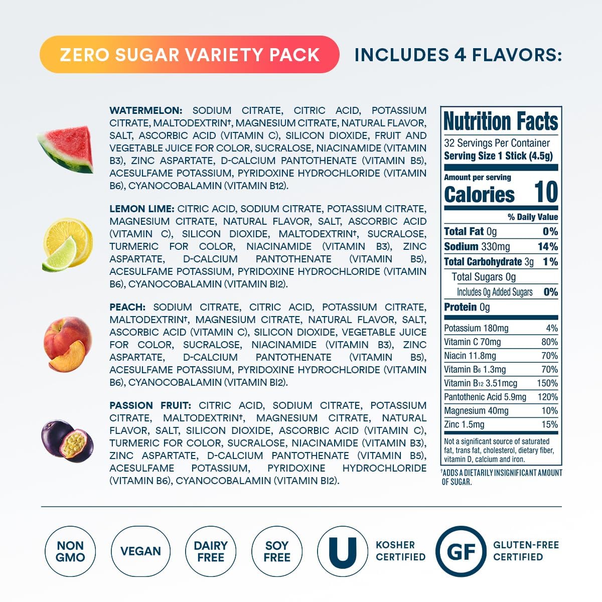 DripDrop Hydration - Zero Sugar Electrolyte Powder Packets Keto