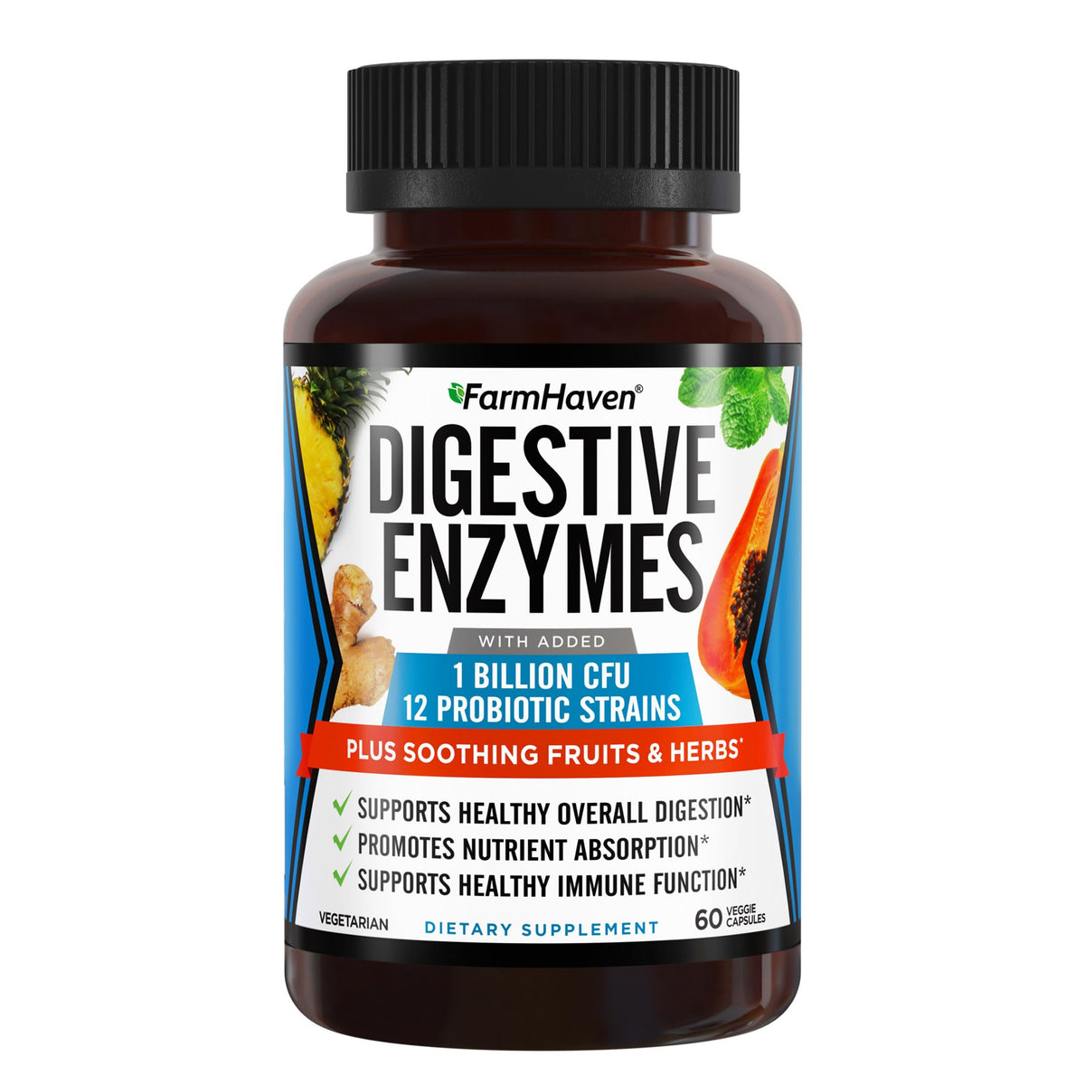 FarmHaven Digestive Enzymes with Probiotics & Herbs - 60 Capsules