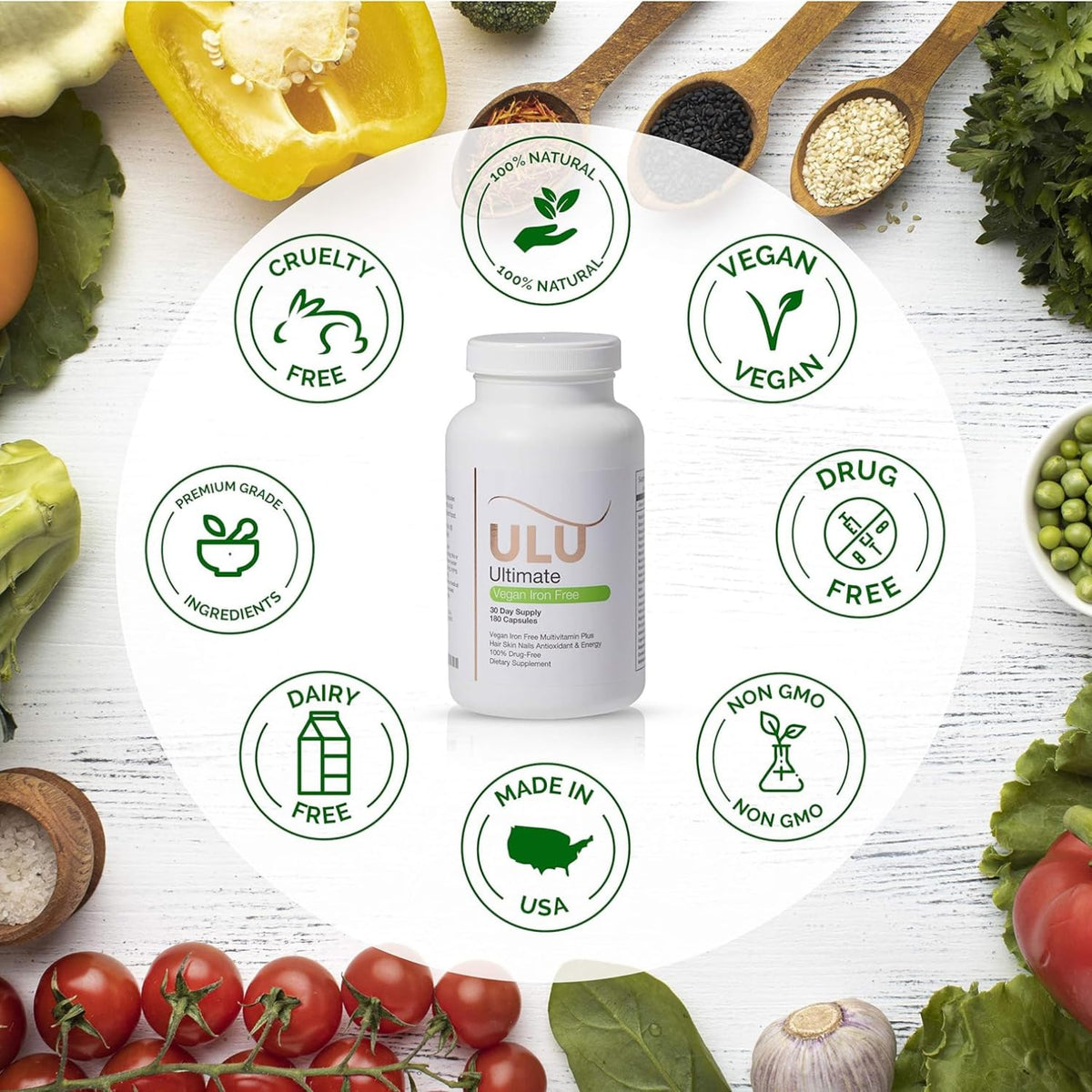ULULIFE Ultimate Multivitamin Vegan Iron Free - 180 Capsules - image 2