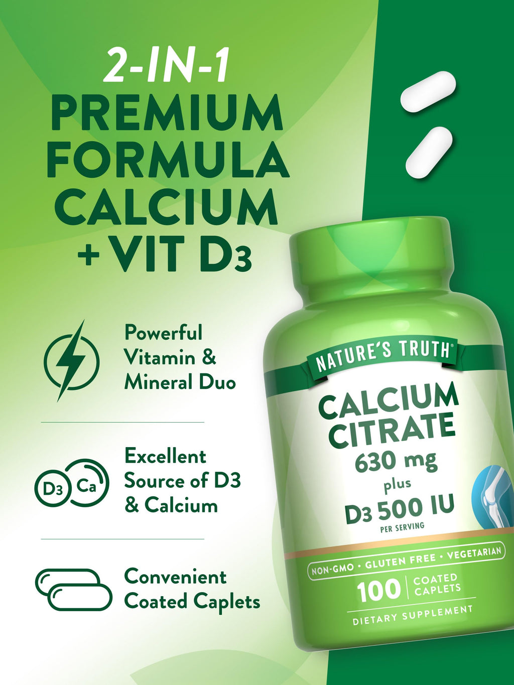 Nature's Truth Calcium Citrate with Vitamin D3 - 100 Caplets - image 5