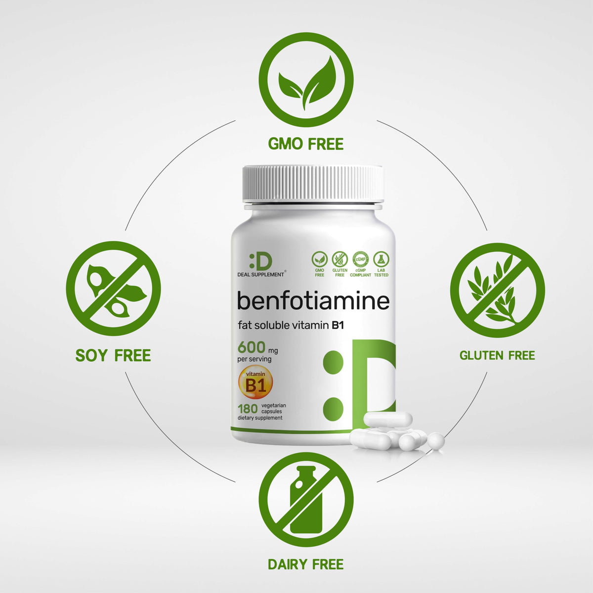 DEAL SUPPLEMENT Benfotiamine 600mg Vitamin B1 - 180 Vegetarian Capsules - image 4