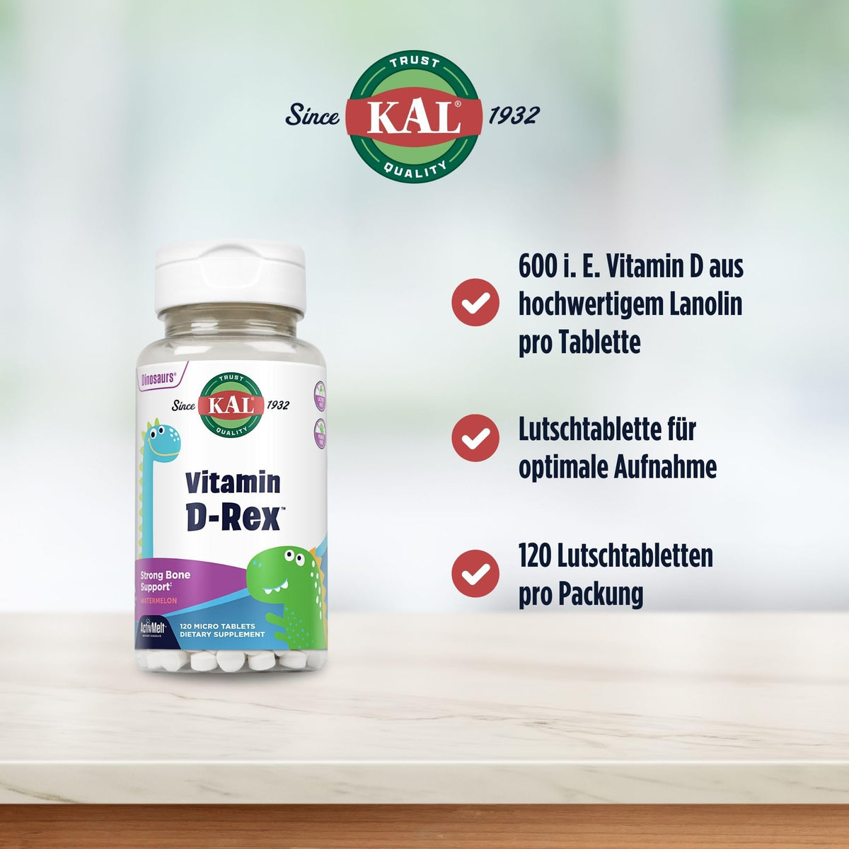 KAL Vitamin D-Rex Kids Vitamin D3 Watermelon - 120 Micro Tablets - image 3