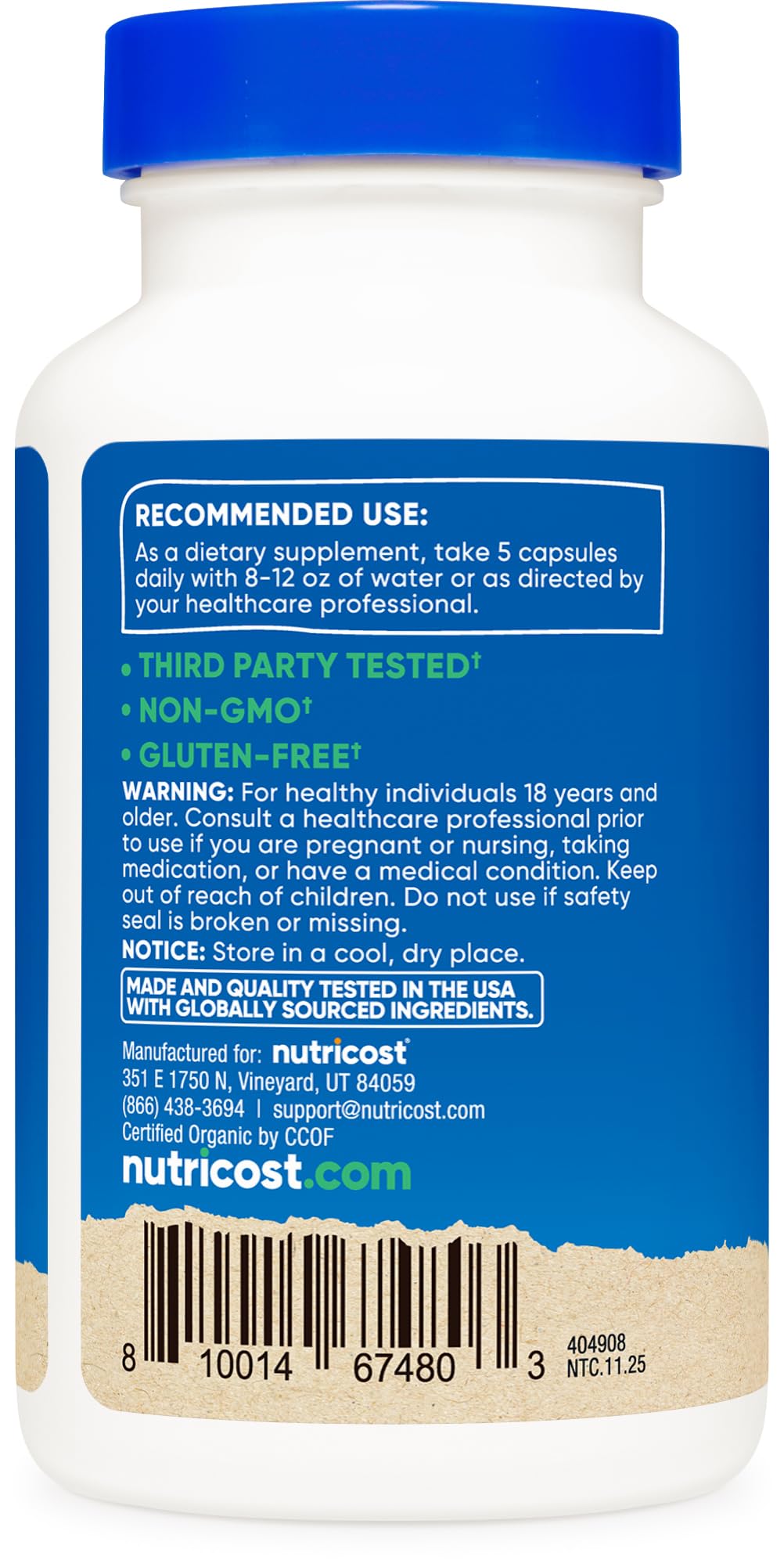 Nutricost Fiber Capsules - CCOF Certified Supplement
