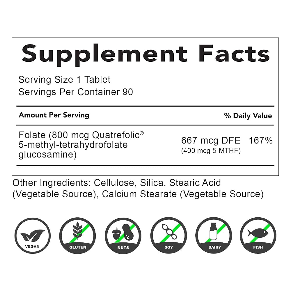 Natural Health Goodies Folate 400 mcg 5-MTHF Methylfolate - 90 Tablets - image 2