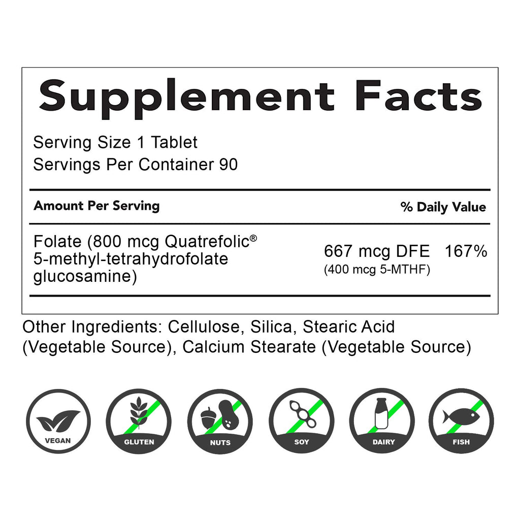 Natural Health Goodies Folate 400 mcg 5-MTHF Methylfolate - 90 Tablets - image 2
