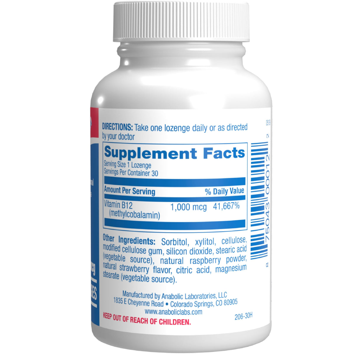 Anabolic Laboratories Vitamin B12 Methylcobalamin 1000 mcg - 30 Lozenges - image 2