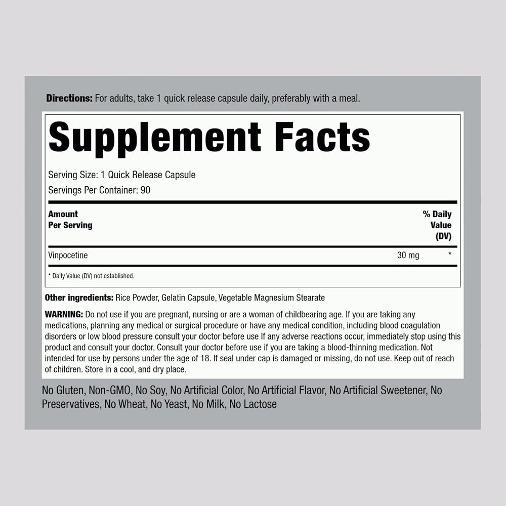 Piping Rock Vinpocetine 30mg - 90 Capsules - image 2