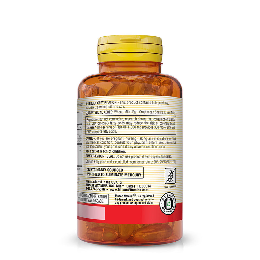 MASON NATURAL No Burp Fish Oil 1000 mg Omega-3 - 100 Softgels - image 3