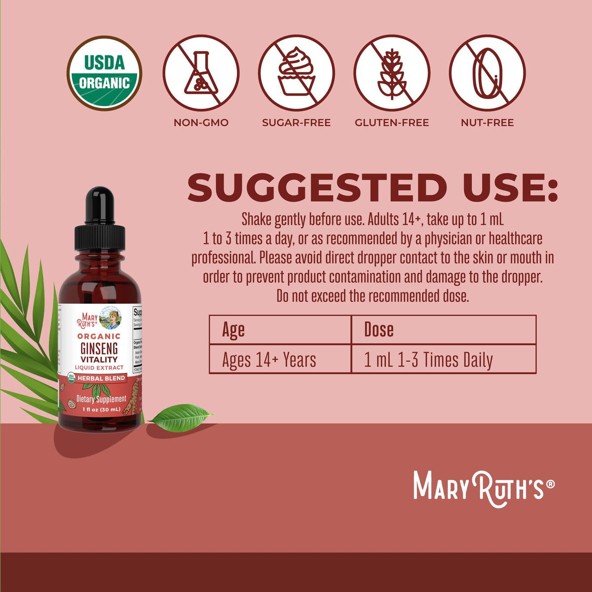 MARYRUTH'S Organic Ginseng Vitality Liquid Drops - 1 fl oz - image 3