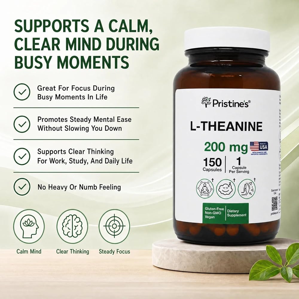PRISTINE'S L-Theanine 200mg Capsules for Sleep & Calm Focus - 150 Count - image 5