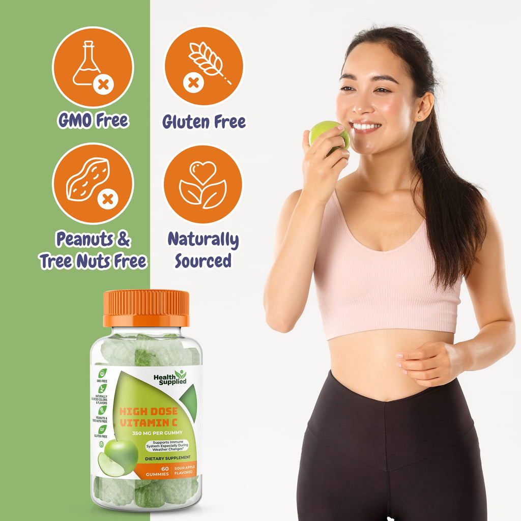 Health Supplied Sour Apple Flavored Vitamin C Gummies Mega Dose