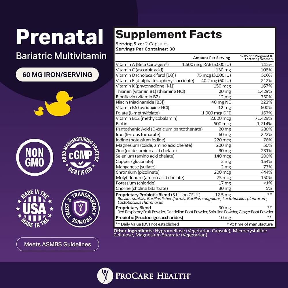 ProCare Health Prenatal Bariatric Multivitamin with Iron - 60 Capsules - image 3