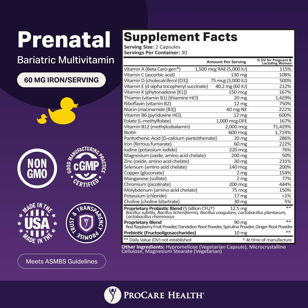 ProCare Health Prenatal Bariatric Multivitamin with Iron - 60 Capsules - image 3