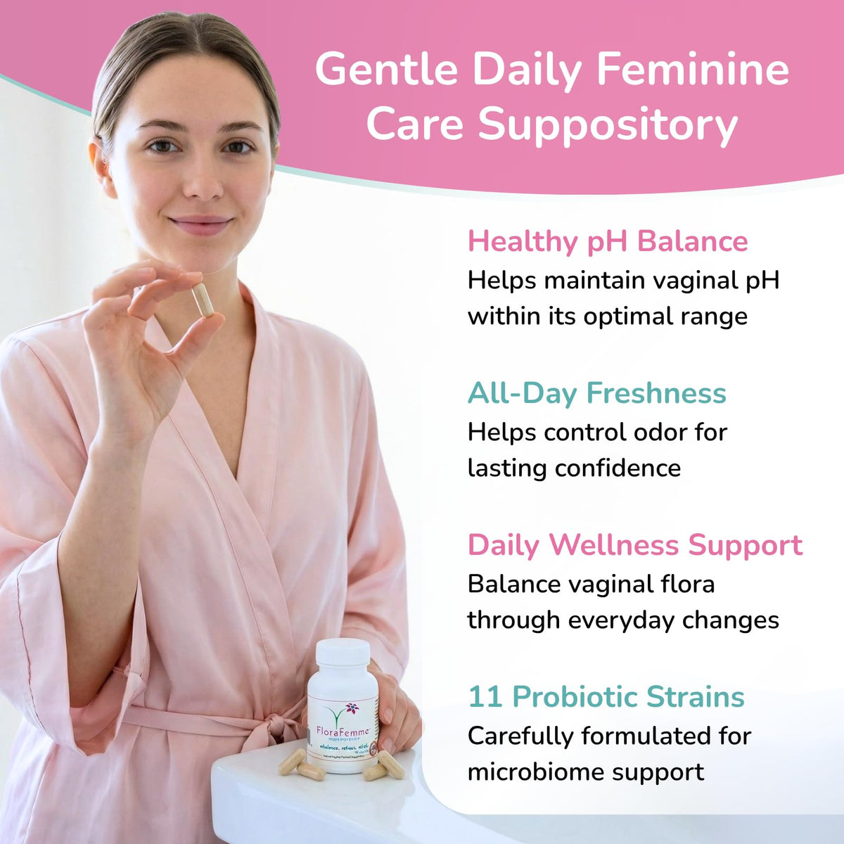 FLORAFEMME Vaginal Probiotics Suppository pH & Odor Support - 10 Capsules - image 4