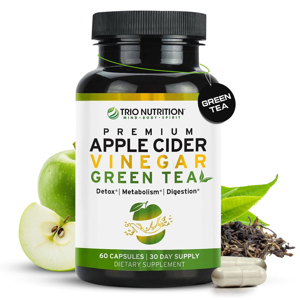 TRIO NUTRITION Apple Cider Vinegar Green Tea Capsules - 60 Count