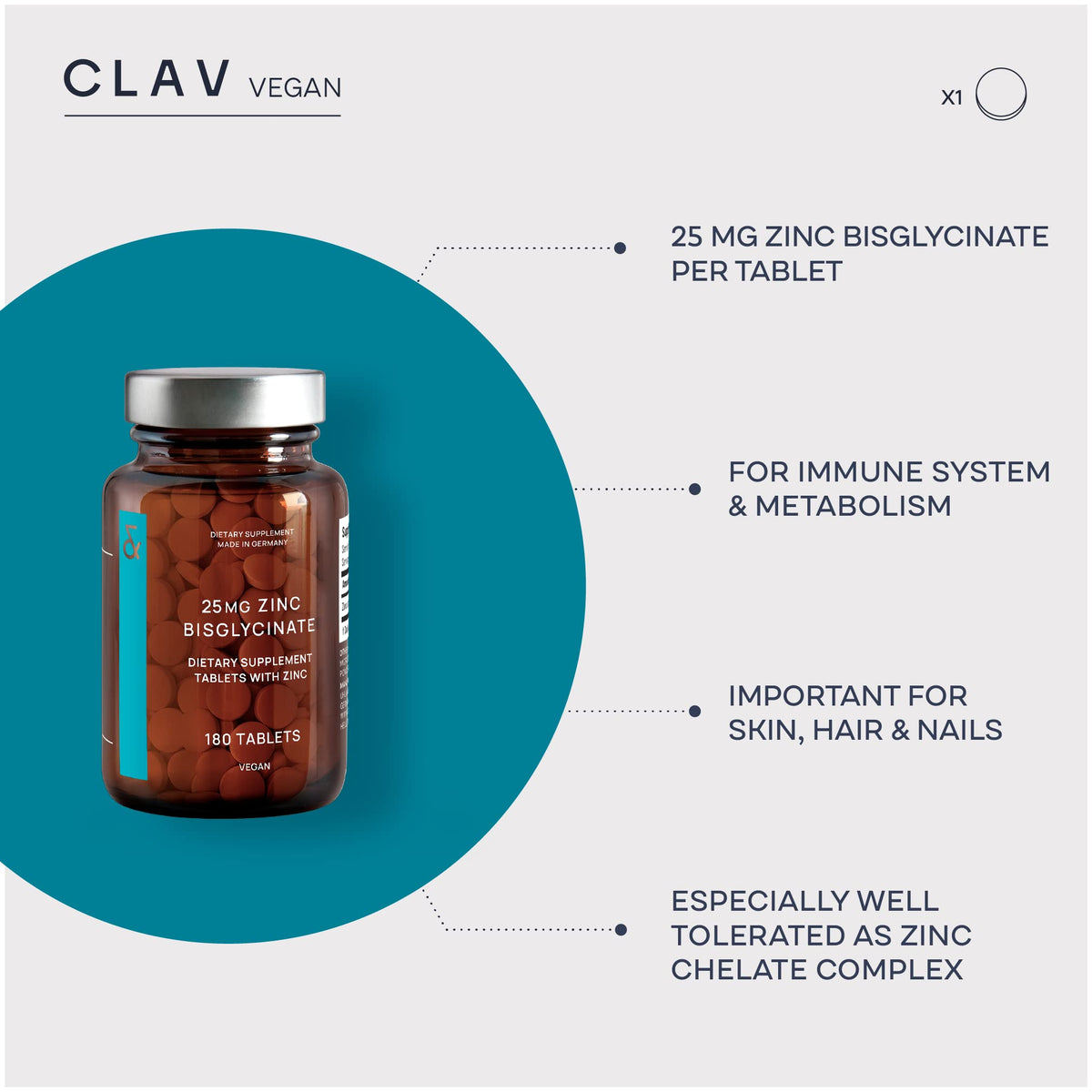 CLAV Zinc 25mg High Strength Vegan Certified - 180 Tablets - image 3