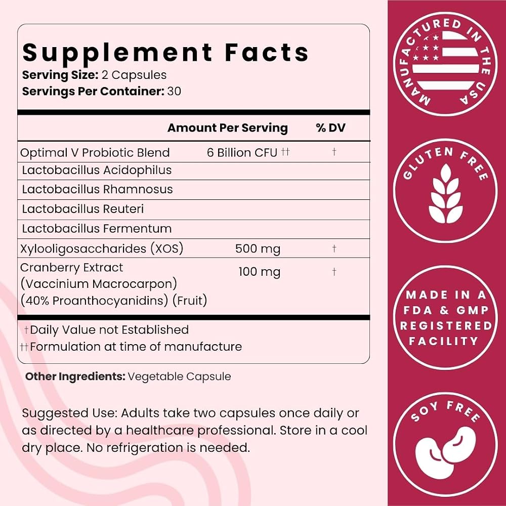 Optimal Prime Vaginal Probiotics with Cranberry & Prebiotics - 60 Capsules - image 3
