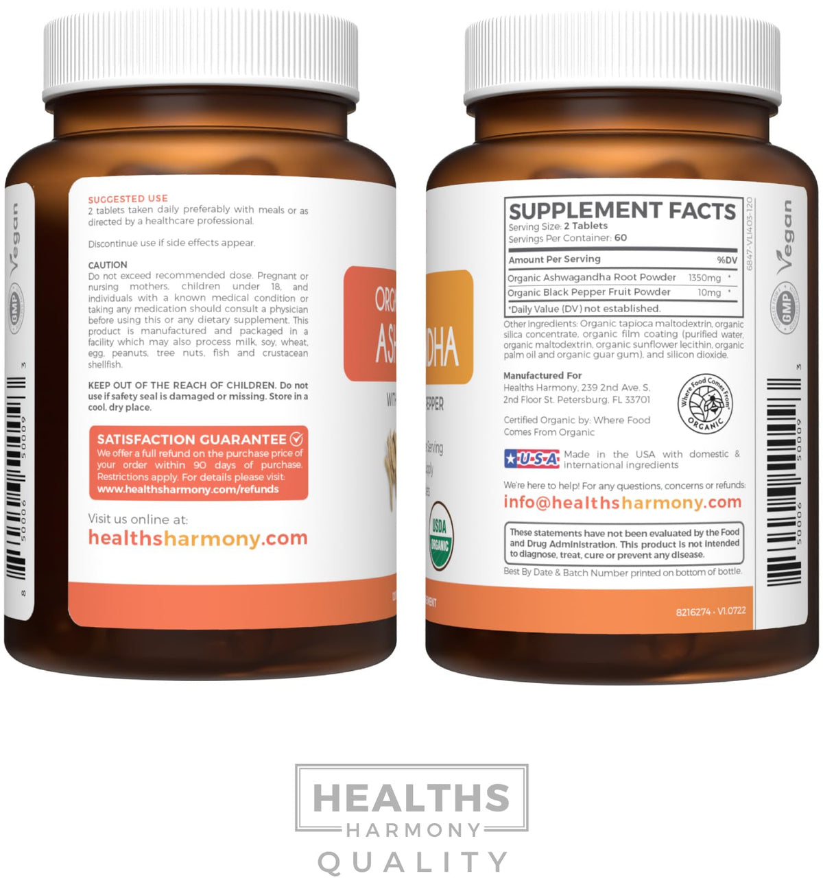 Healths Harmony Organic Ashwagandha Supplement - 120 Tablets - image 6