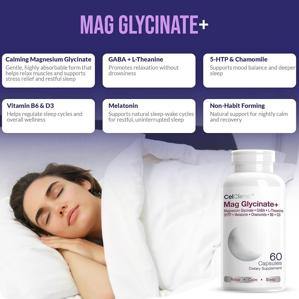 CELCLENE Magnesium Glycinate+ Sleep Support - 60 Vegetarian Capsules - image 3