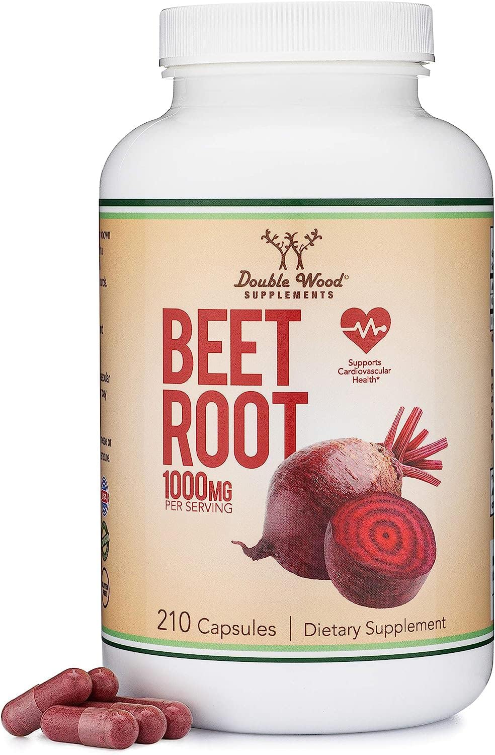 Double Wood Supplements Beet Root 1,000mg Circulation + Stamina - 210 Capsules