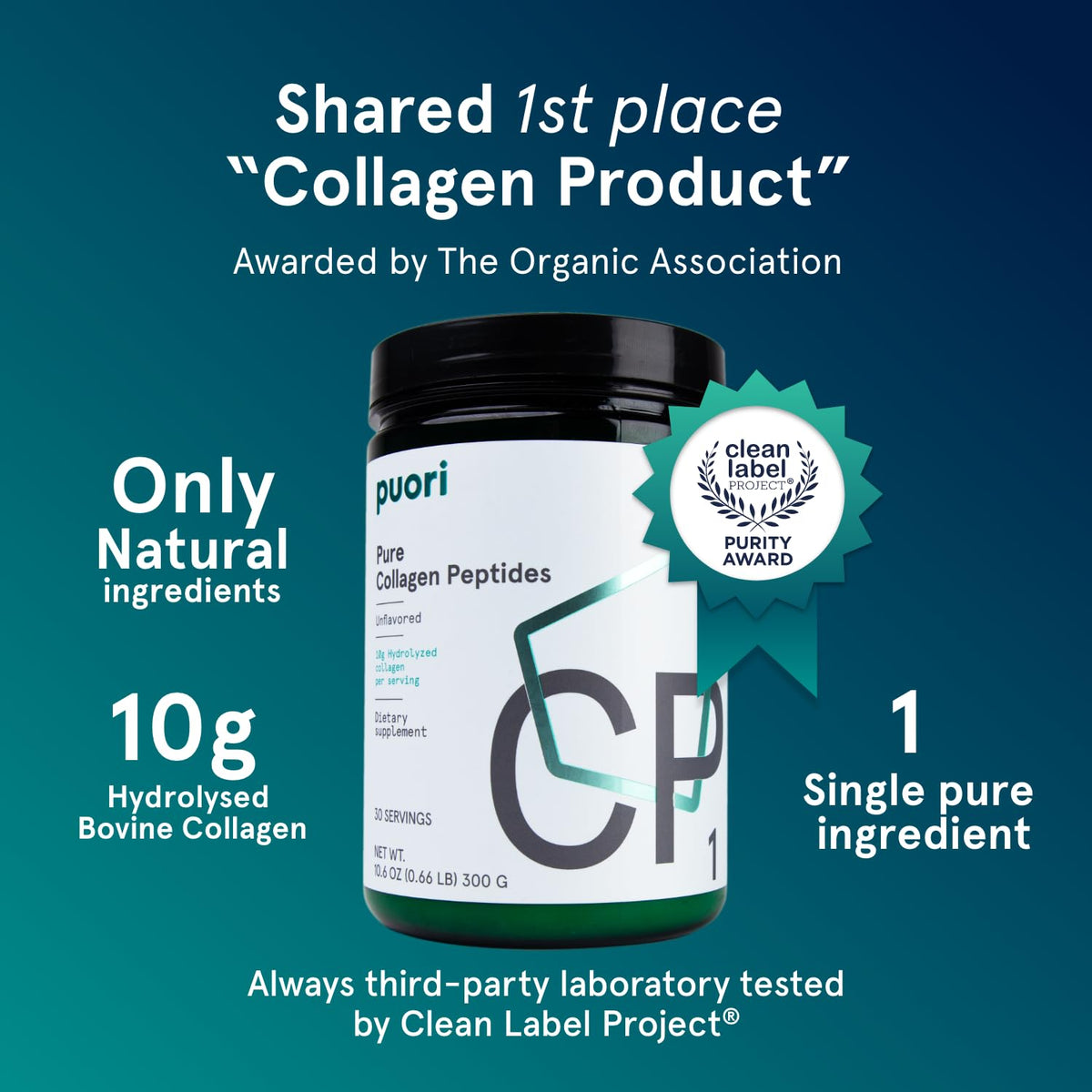 Puori CP1 Pure Collagen Peptides Powder Unflavored - 30 Servings - image 2