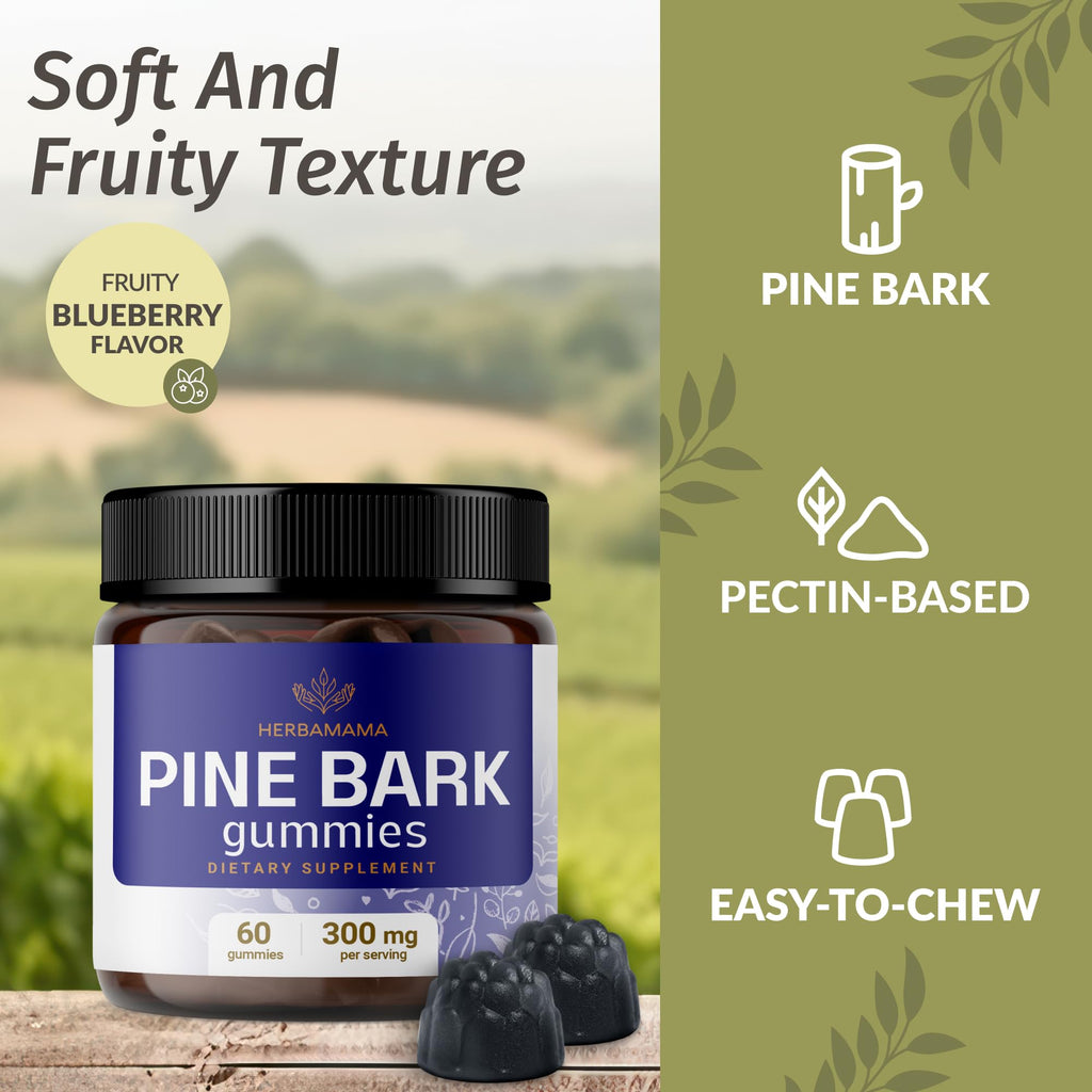 HERBAMAMA Pine Bark Extract Gummies 300mg Antioxidant Support - 60 Gummies - image 4