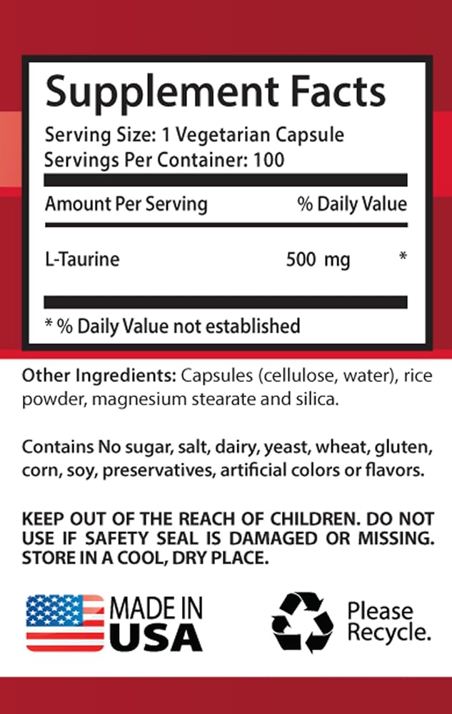 Health Solution Prime L-Taurine 500mg Amino Acid - 200 Capsules - image 2