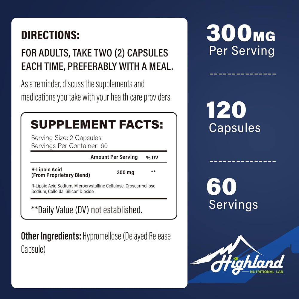 Highland Nutritional Lab R Lipoic Acid 300mg - 120 Capsules - image 3
