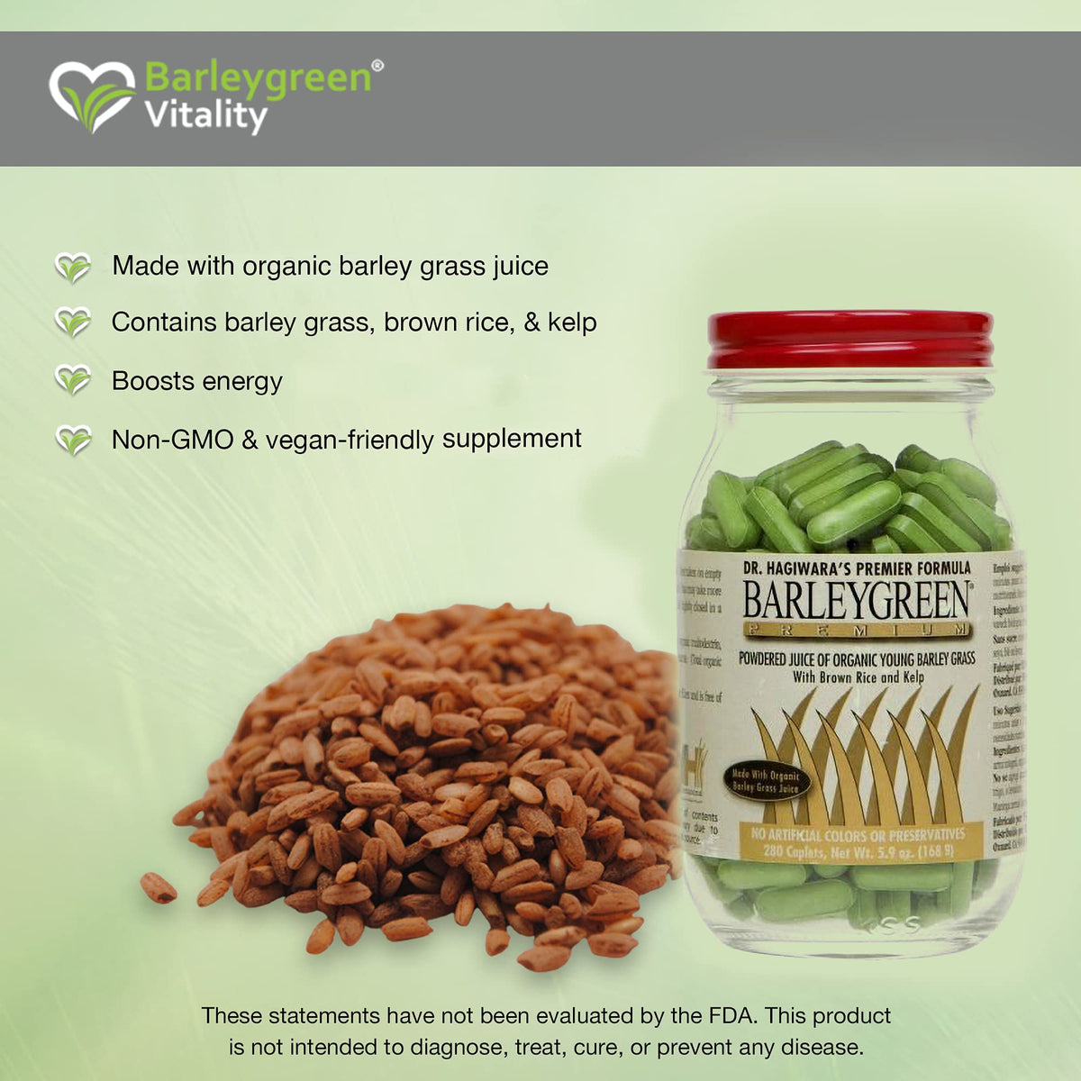 BARLEYGREEN Organic Barley Grass Vegetable Supplement - 280 Caplets - image 2