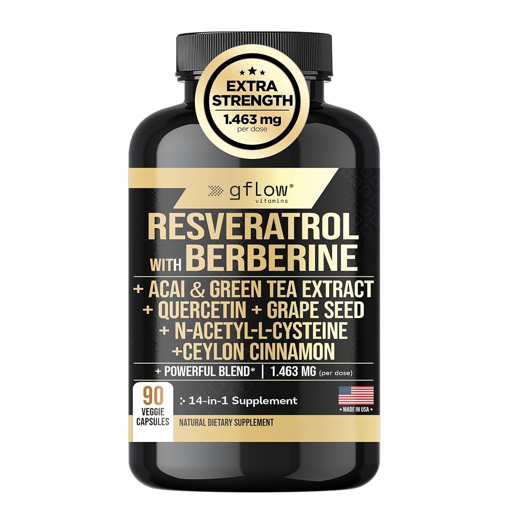 gflow vitamins Resveratrol Supplement with Berberine - 90 Capsules