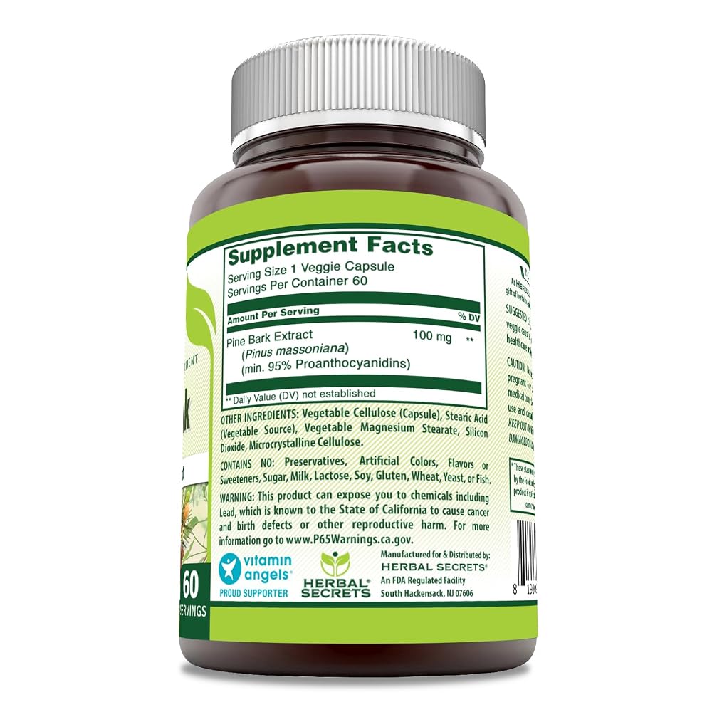 Herbal Secrets Pine Bark Extract 100 Mg Veggie Capsules Supplement