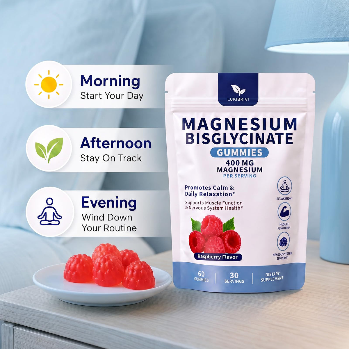 Lukibrivi Magnesium Bisglycinate Gummies 400mg - 60 Gummies - image 6
