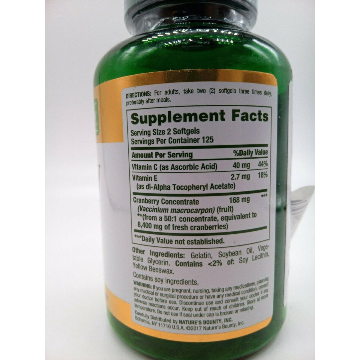 WUNEBA Nature's Bounty Cranberry Plus Vitamin C 4200 mg - 500 Softgels - image 2