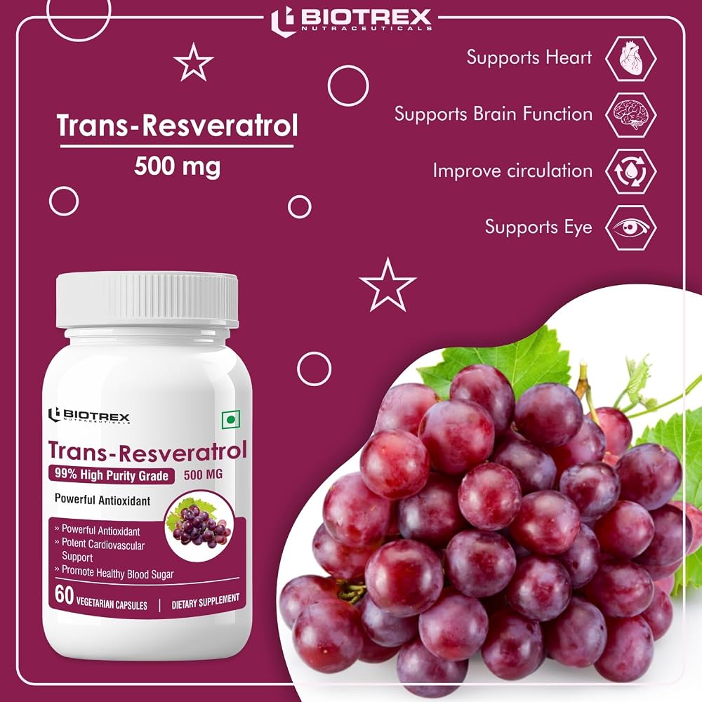 BIOTREX NUTRACEUTICALS Resveratrol 500mg - 60 Capsules - image 5
