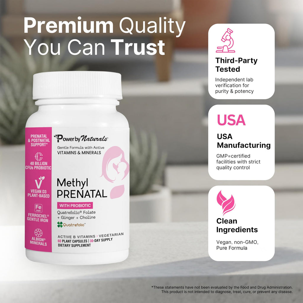 Power By Naturals Methyl Prenatal with Probiotics - 60 Capsules - image 5