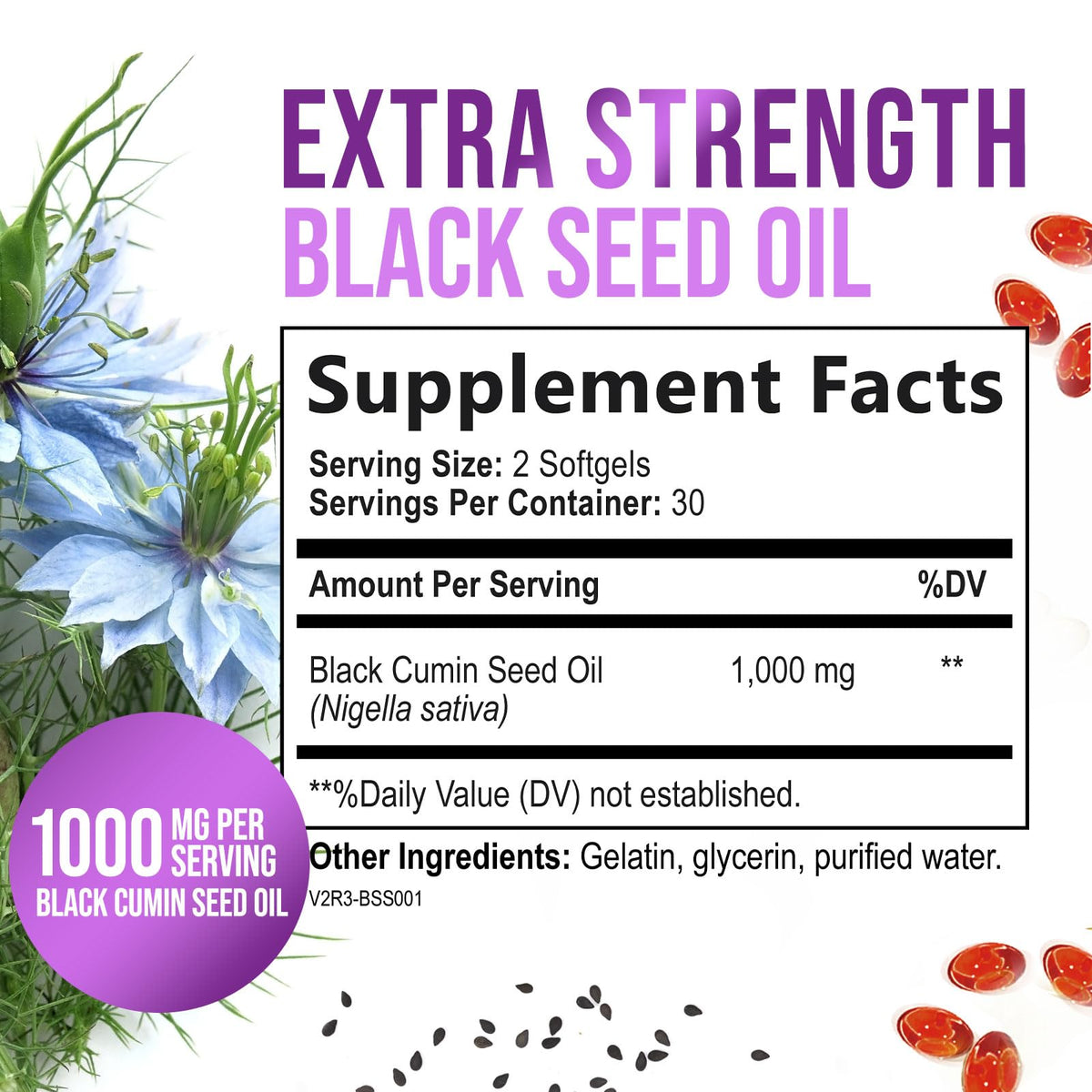 Nature's Strength Black Seed Oil 1000mg - 60 Softgels - image 2