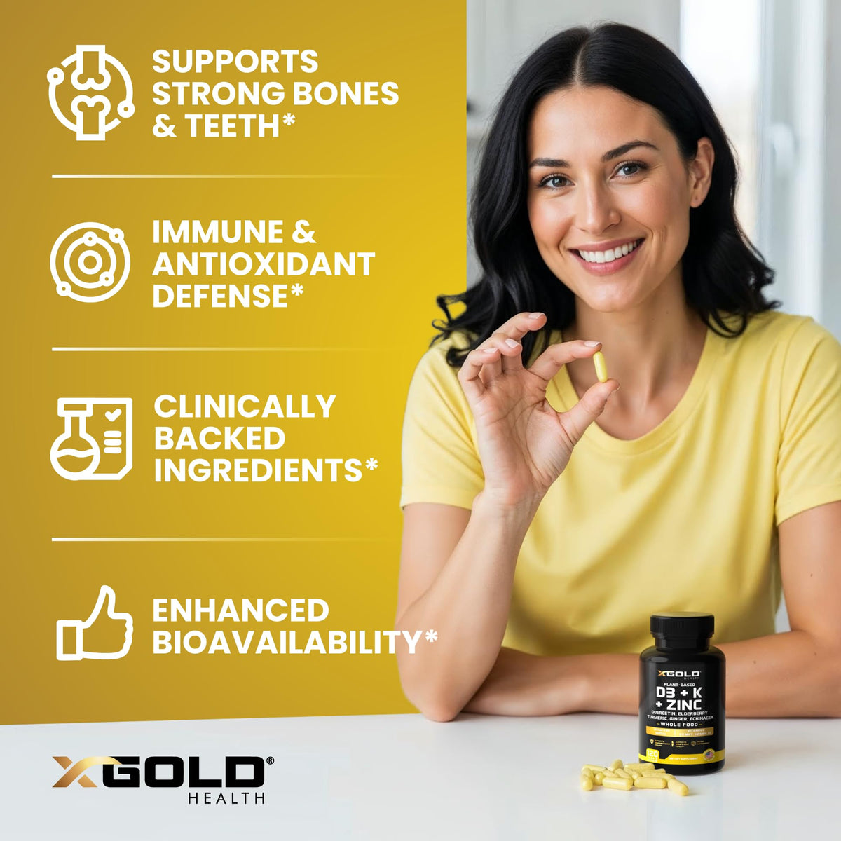 X Gold Health Vitamin D3 K2 K1 Zinc Quercetin Complex - 120 Capsules - image 4