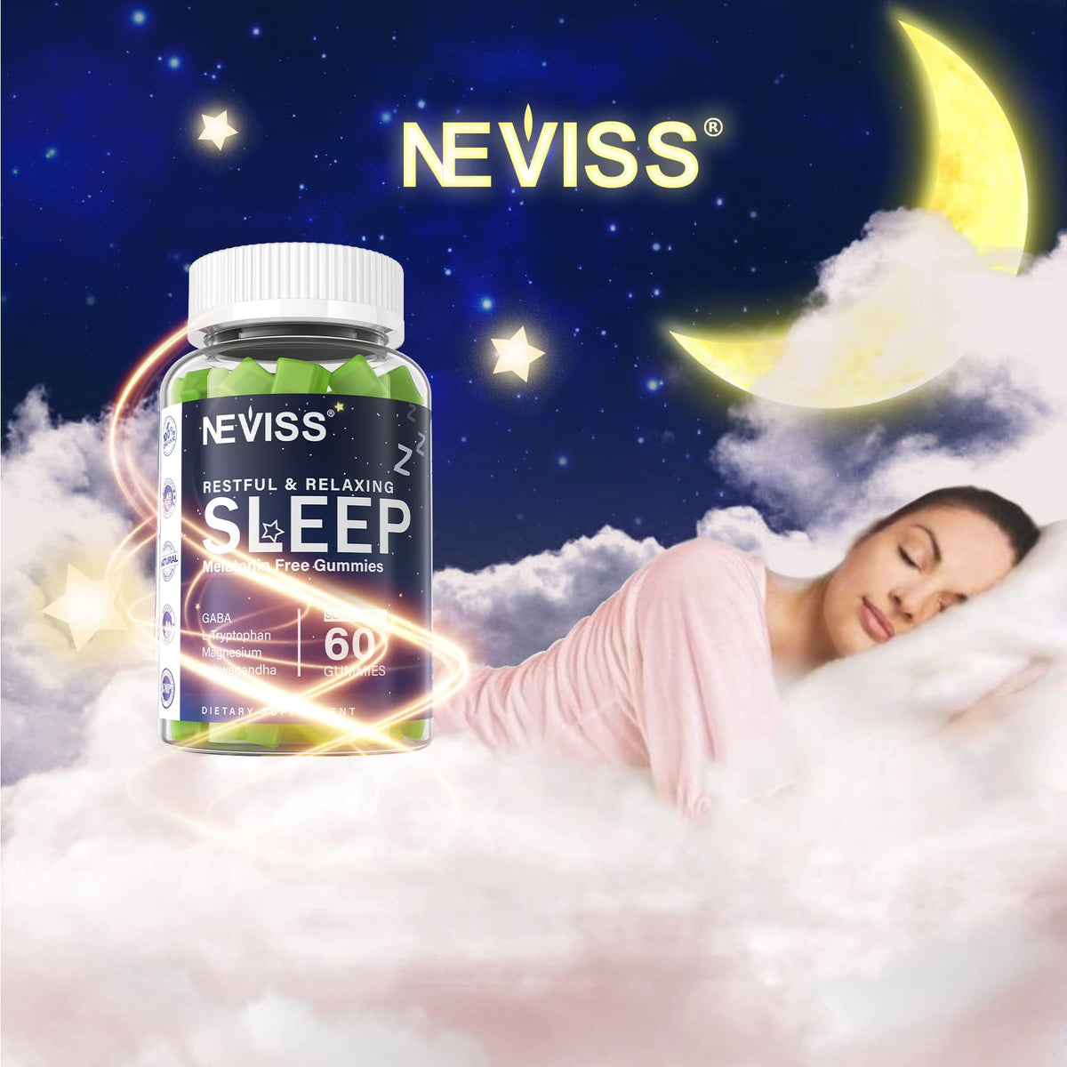 NEVISS GABA, L-tryptophan, Magnesium, Ashwagandha, Non-melatonin
